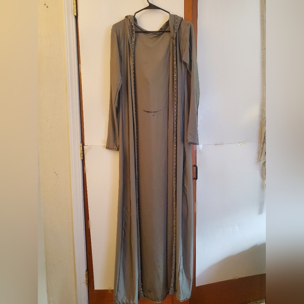 Hell Couture Grey Ouroborus Pentagram Studded Hooded Duster - Picture 5 of 7